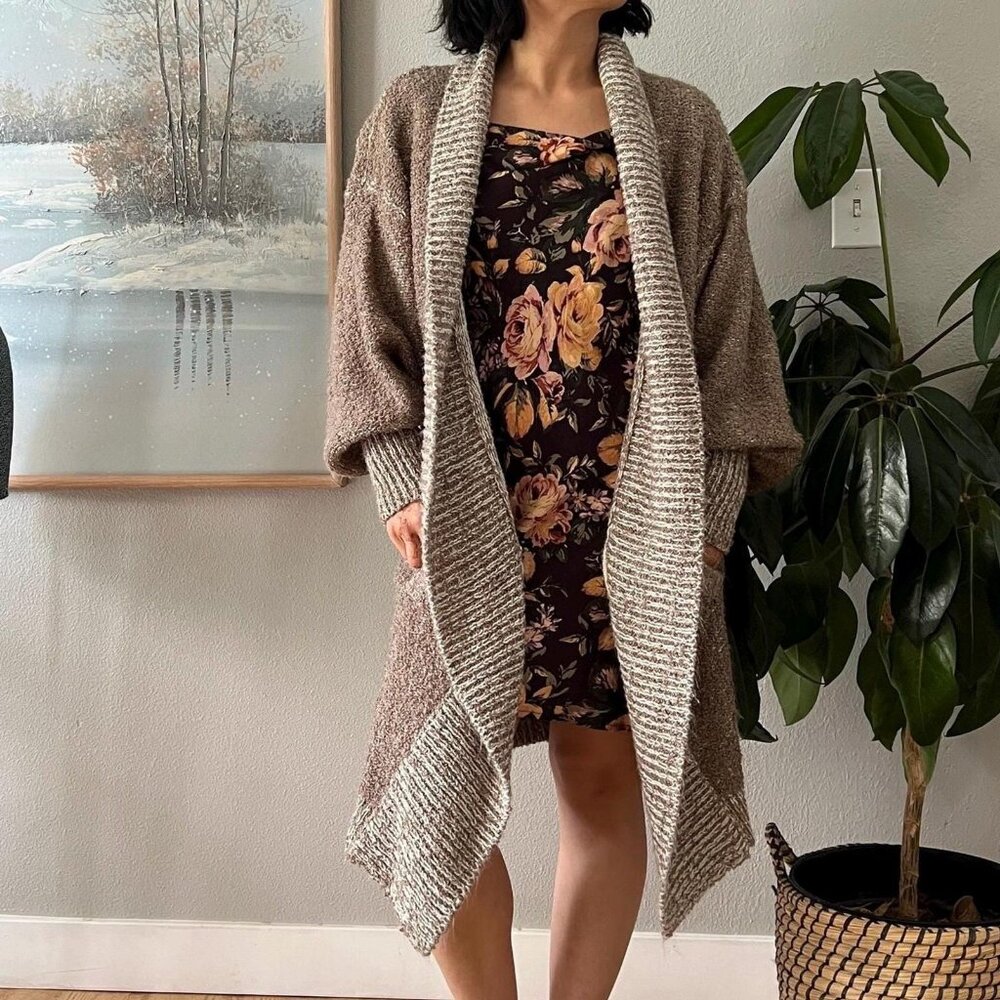 Vintage chunky knit boucle open cardigan size medium‎